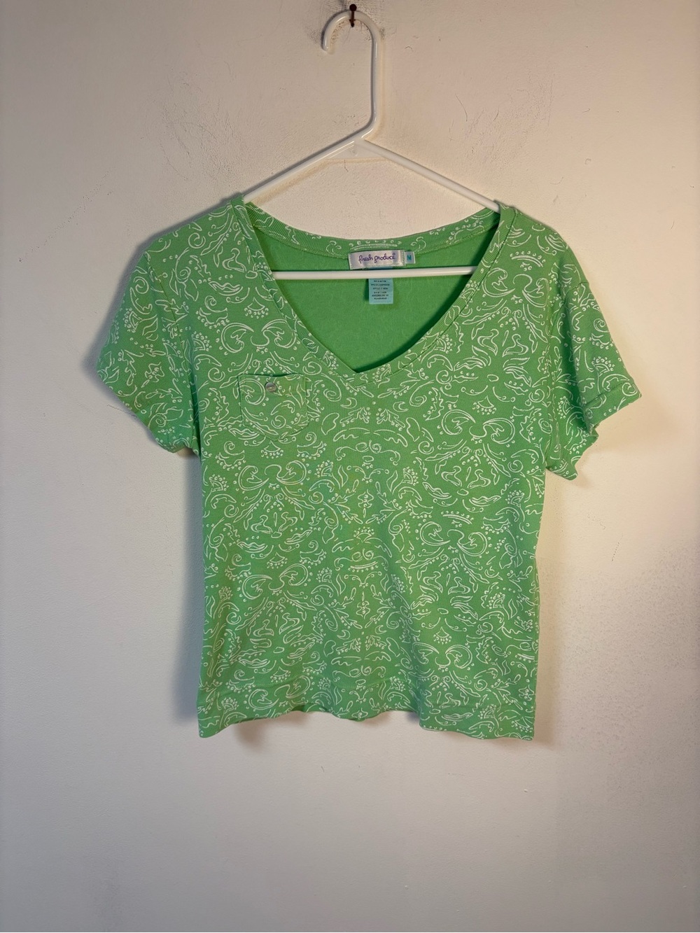 Fresh Produce Womens Green Paisley V-Neck Tee Shirt Medium
